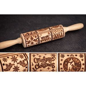 Embossed  Rolling Pin | Nativity & Pattern Cookie Roller | Wooden Baking Tool